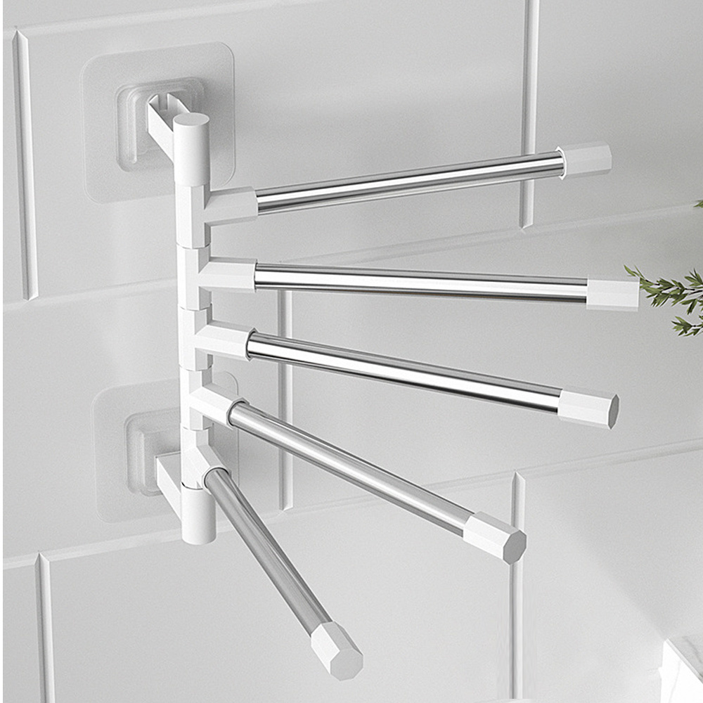 2/3/4/5-Bar Rotatable Bathroom Towel Rack Wall Mounted Caddy Corner Shelf Toilet Towel Rack