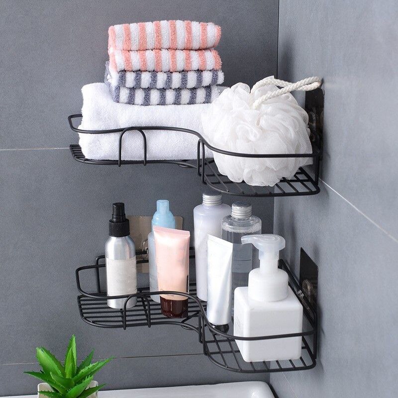 Corner No Drilling Shower Caddy Wall Mounted Bathroom Corner Storage Shelf With Hooks Shower Caddy Corner