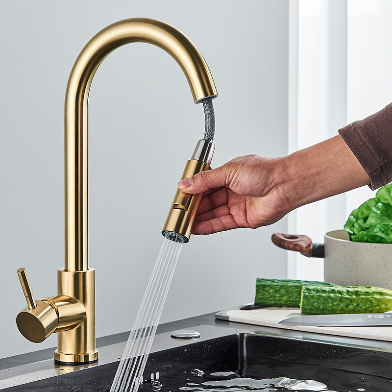 Wholesale Black Gold Faucet Kitchen Mixer Water Pull-out 304 Stainless Steel Kitchen Faucet