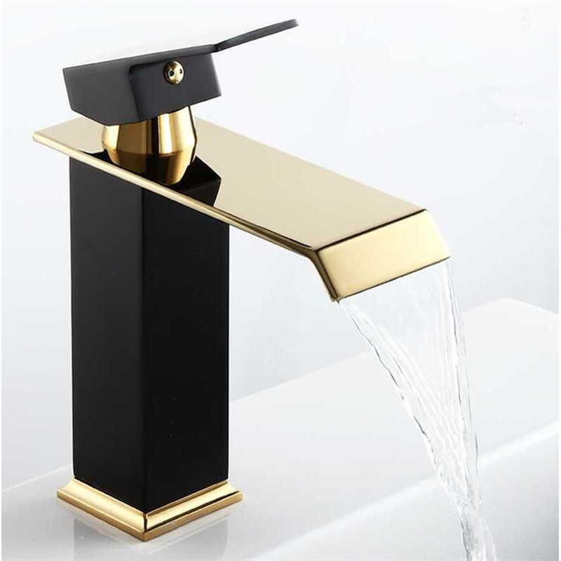 Brass Waterfall Bathroom Basin Faucet Cold Hot Mixer Crane Sink Tap Square Bathroom Faucet