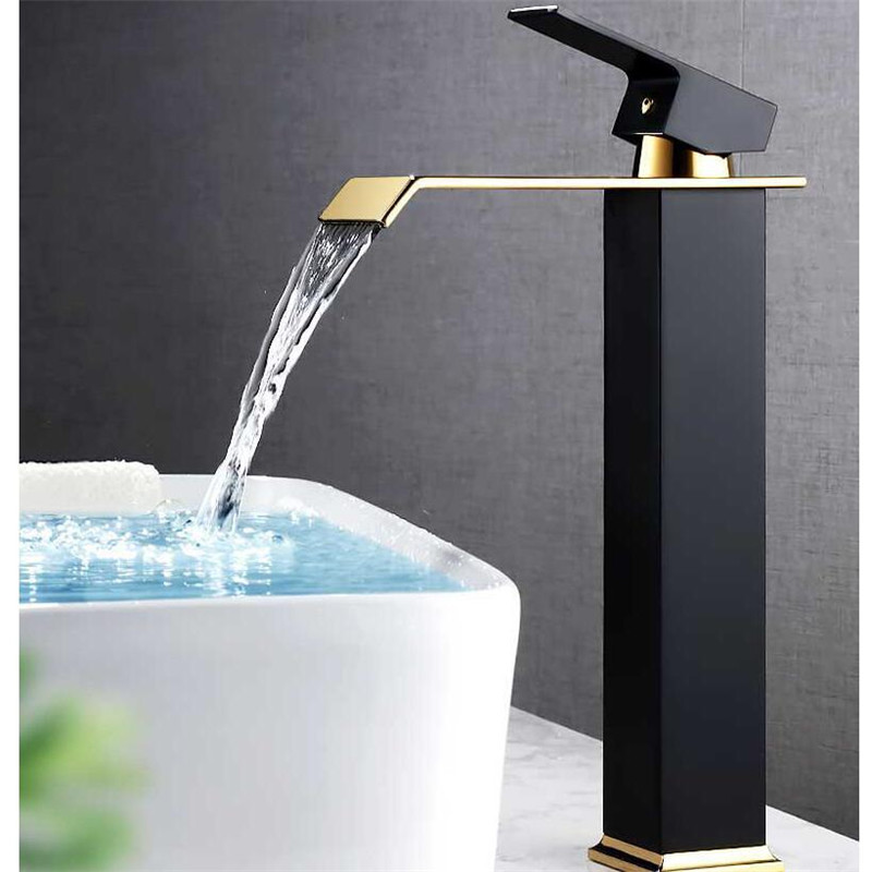 Brass Waterfall Bathroom Basin Faucet Cold Hot Mixer Crane Sink Tap Square Bathroom Faucet