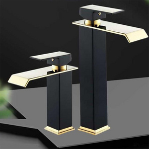 Brass Waterfall Bathroom Basin Faucet Cold Hot Mixer Crane Sink Tap Square Bathroom Faucet