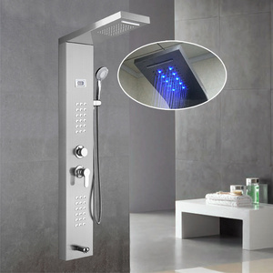 Thermostatic Rainfall Shower Panel Faucet 304 Stainless Steel Massage Shower Column Tap Wall Mounted panel shower