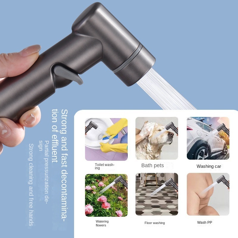 Grey Brass 1 in 2 Cleaning Bidet Sprayer Toilet Attachment Toilet Bidet Sprayer Faucets Handheld