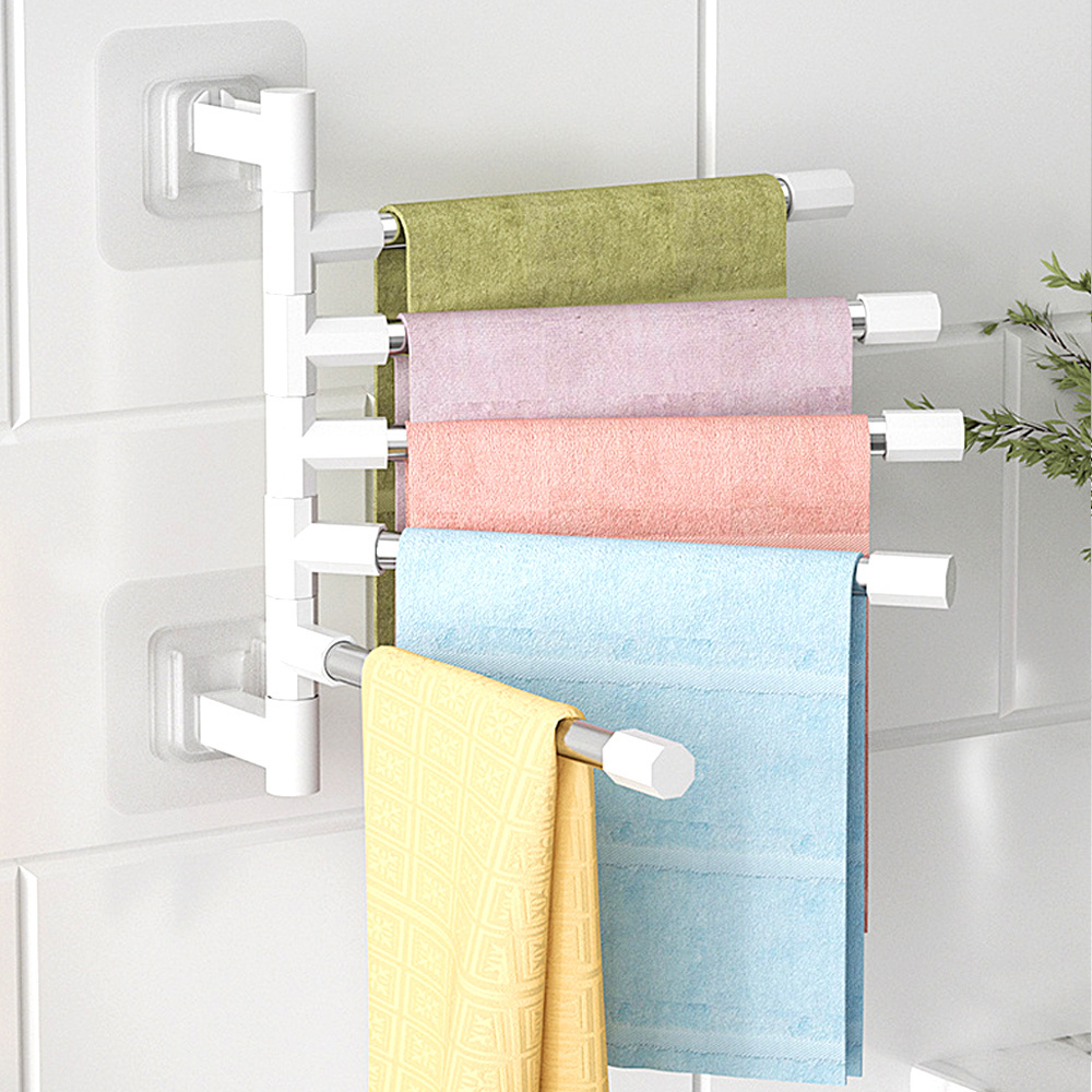 2/3/4/5-Bar Rotatable Bathroom Towel Rack Wall Mounted Caddy Corner Shelf Toilet Towel Rack