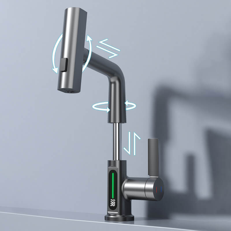 Pulling Lifting Pull Out Basin 360 Degree Faucet Digital Display Faucet Pull Down Sprayer Kitchen Faucet