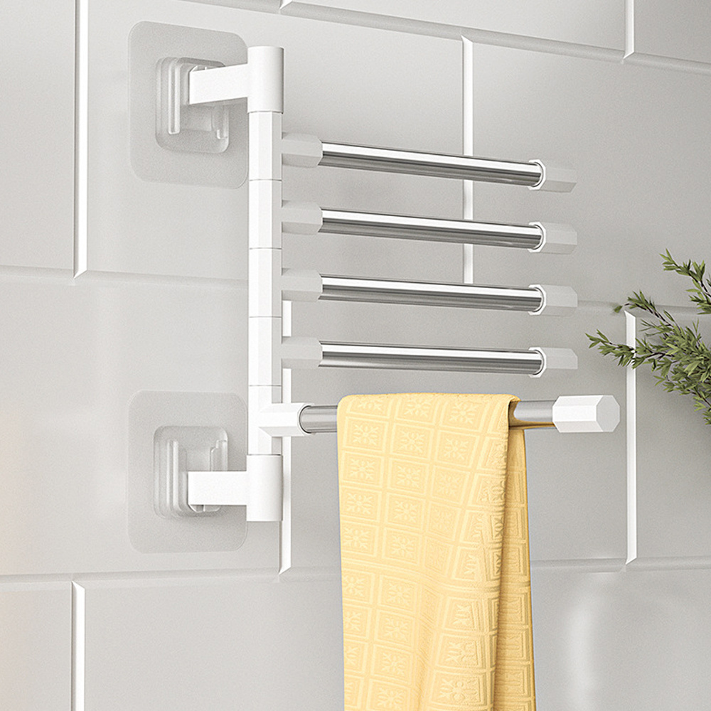 2/3/4/5-Bar Rotatable Bathroom Towel Rack Wall Mounted Caddy Corner Shelf Toilet Towel Rack