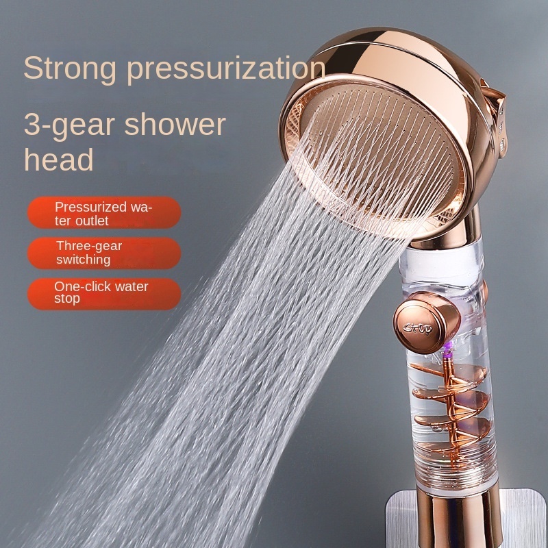 Bathroom Turbocharged Shower Head Set PP Cotton Filter Propeller Handheld Shower Head Kit