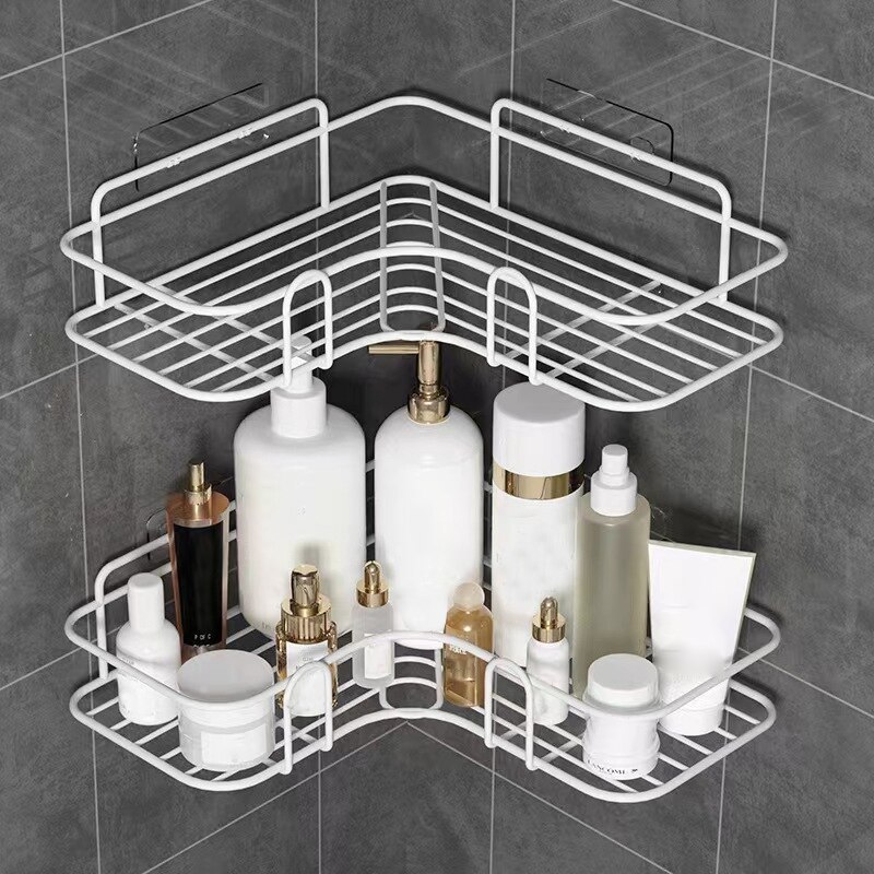 Corner No Drilling Shower Caddy Wall Mounted Bathroom Corner Storage Shelf With Hooks Shower Caddy Corner