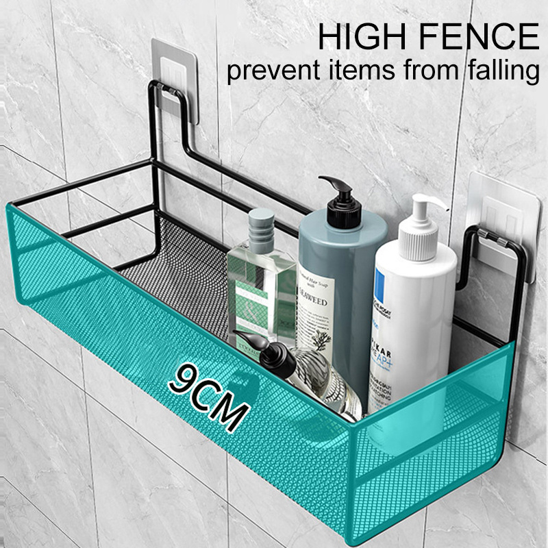 Corner Storage Basket Rack Organizer Shower Caddy Wall Shelf Self Adhesive No Drilling Iron Bathroom Shelves