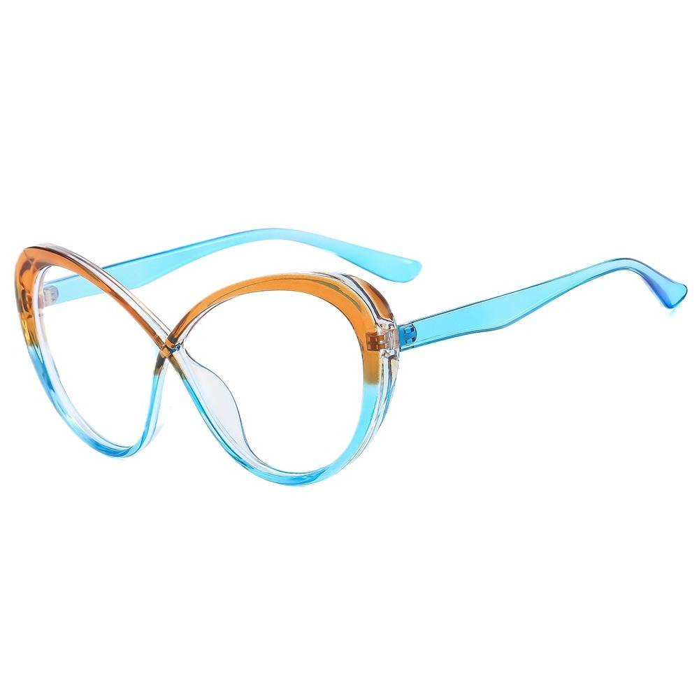 Custom Logo TR90 Anti Blue Light Reading Glasses Cross Big Frame Flat Lens Women Elegant Eyeglasses Frame