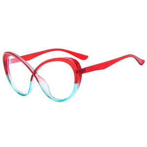 Custom Logo TR90 Anti Blue Light Reading Glasses Cross Big Frame Flat Lens Women Elegant Eyeglasses Frame