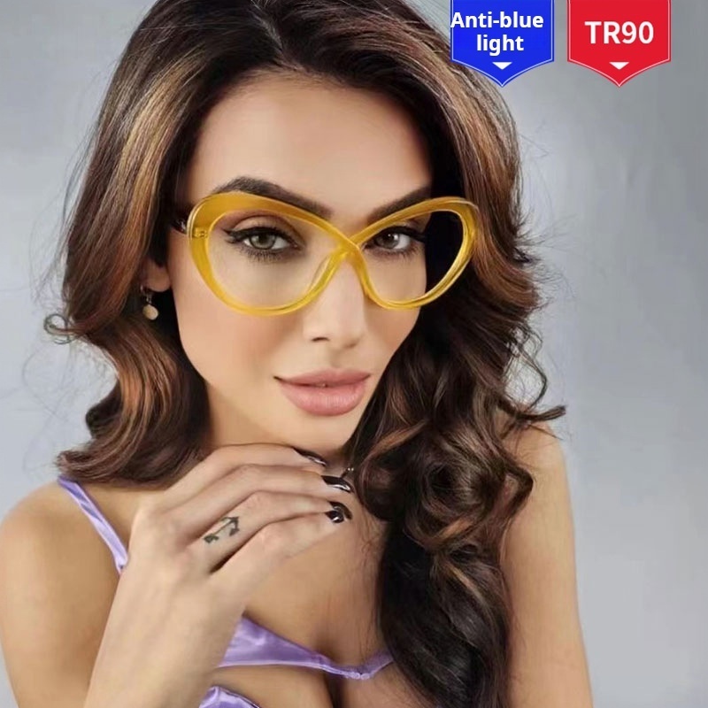 Custom Logo TR90 Anti Blue Light Reading Glasses Cross Big Frame Flat Lens Women Elegant Eyeglasses Frame