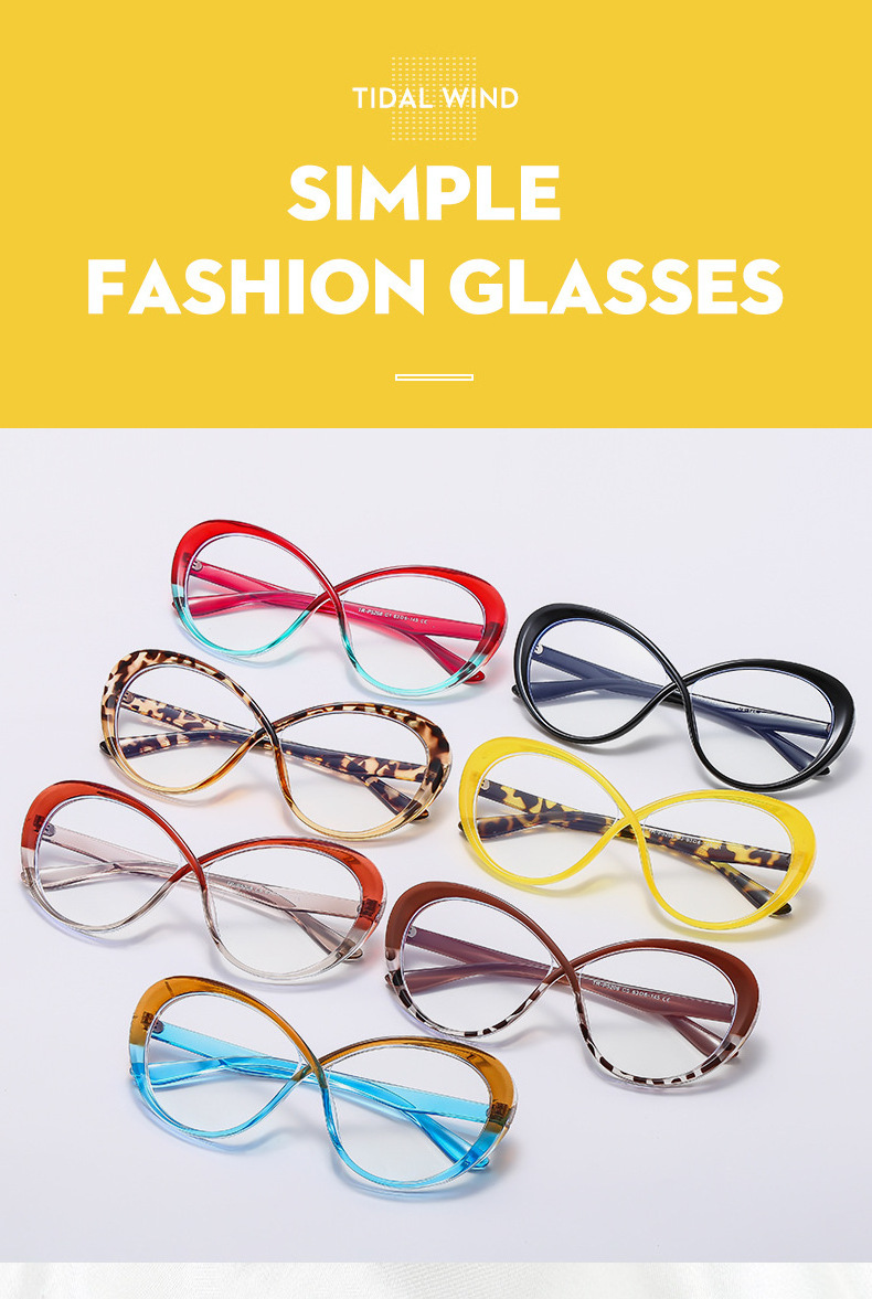 Custom Logo TR90 Anti Blue Light Reading Glasses Cross Big Frame Flat Lens Women Elegant Eyeglasses Frame