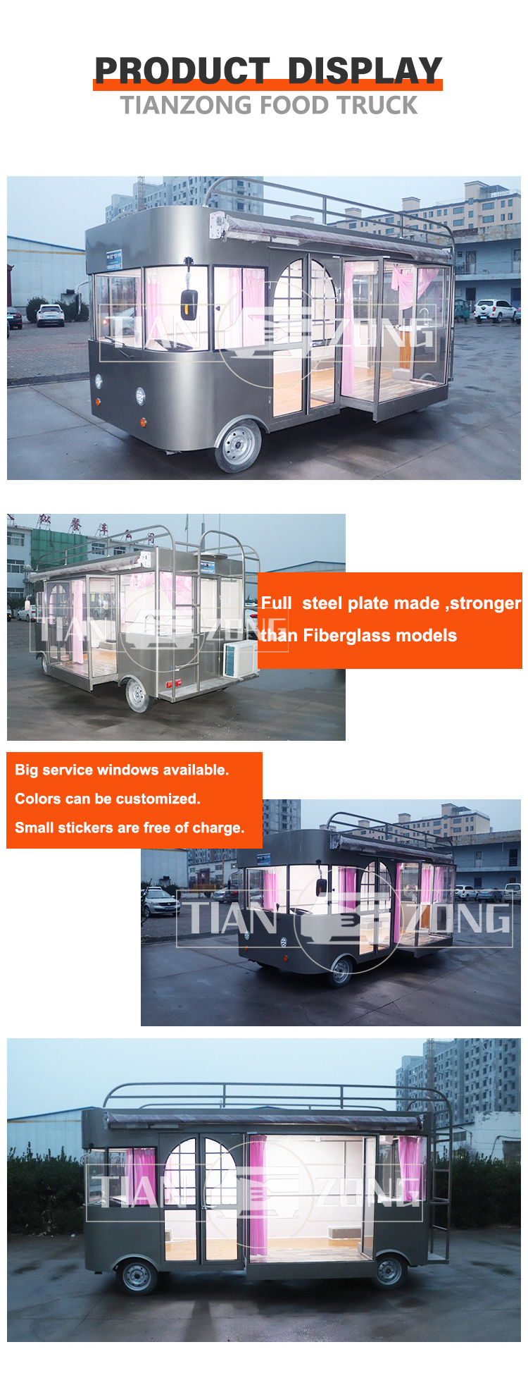 TIANZONG J111 Electric mobile garment truck clothes shop truck coffee cart vending fast food trailer