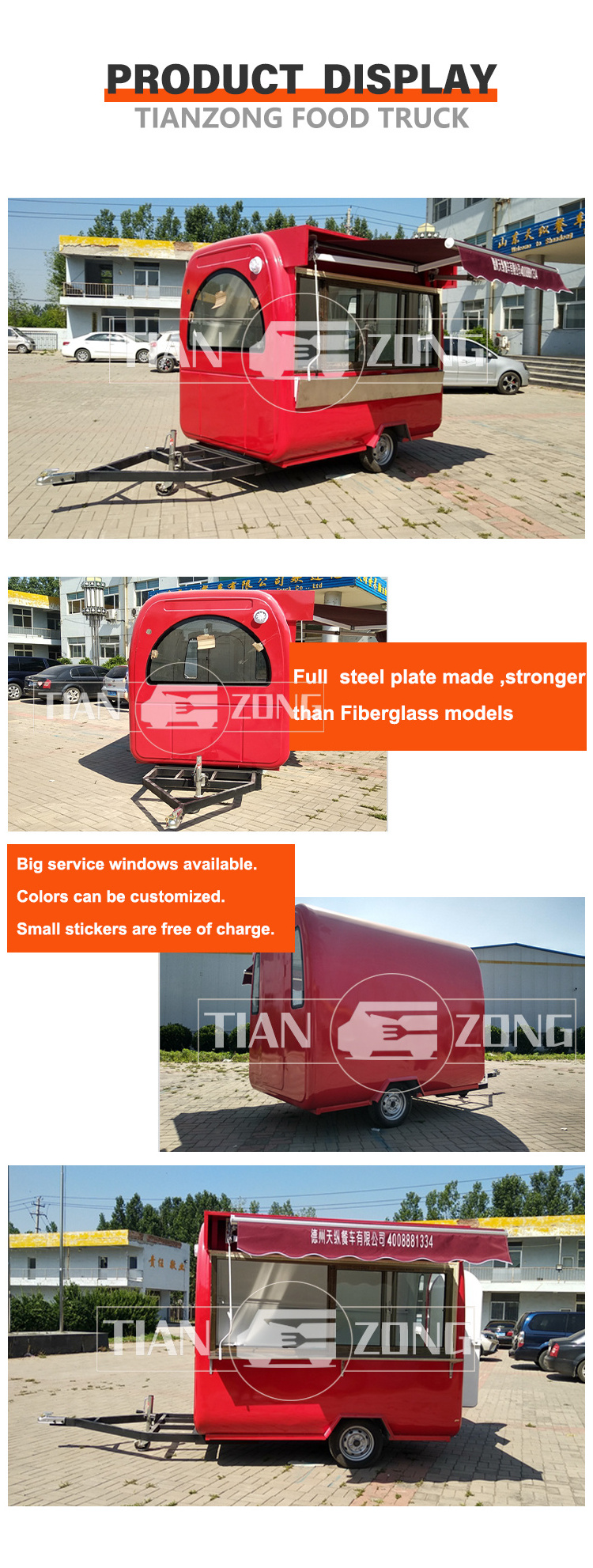 TIANZONG T35 Small Coffee Cart Mobile Food Truck Trailer hot dog concessions trailer  with CE ,ISO Certification