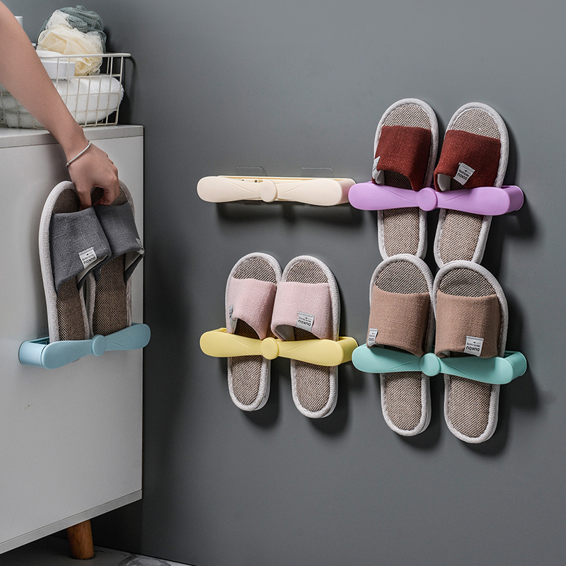 Modern Simple bathroom slippers storage shoe rack perforated wall-mounted shoe rack retractable plastic shoe rack