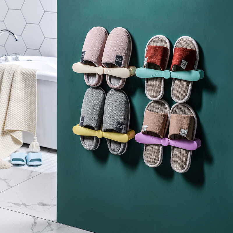 Modern Simple bathroom slippers storage shoe rack perforated wall-mounted shoe rack retractable plastic shoe rack