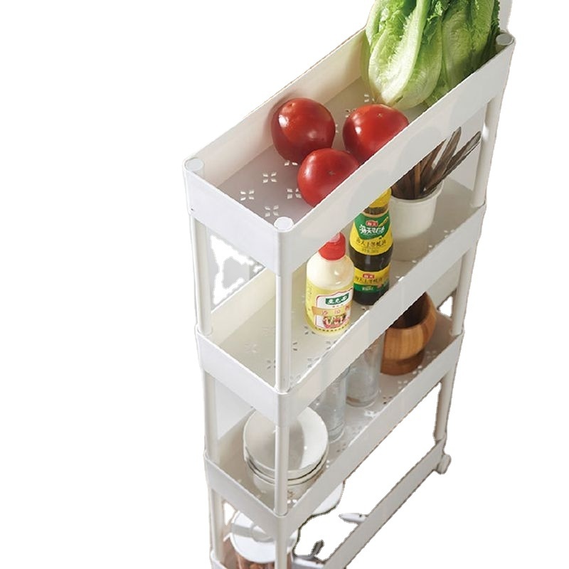 New Home Kitchen Slim Gap Shelf for Narrow Space Fridge Side Shelf Bathroom Gap Storage Rack With Wheel Removable 2/3/4 Layer