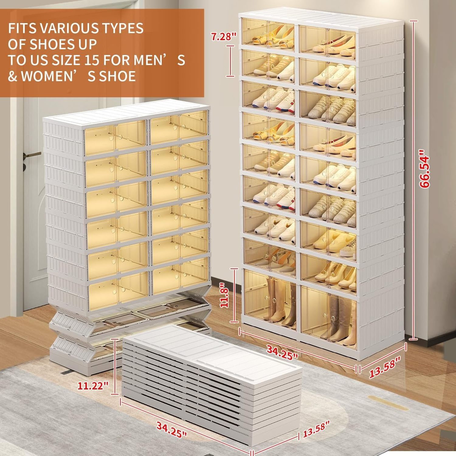 9 Tier Foldable Shoe Rack Organizer for Closet 18-36Pairs Plastic Collapsible Shoe Racks Shelf for front door entrance