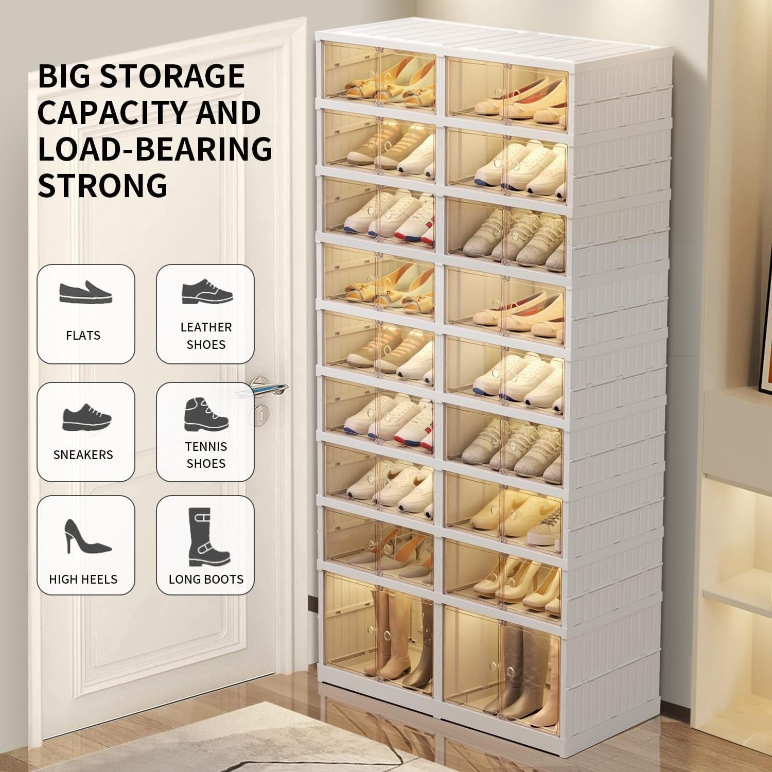 9 Tier Foldable Shoe Rack Organizer for Closet 18-36Pairs Plastic Collapsible Shoe Racks Shelf for front door entrance