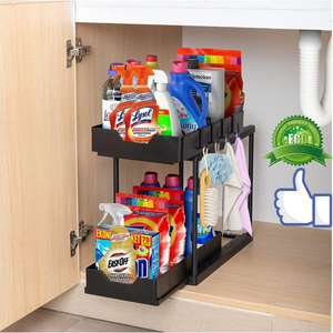 Under Sink Organizer and Storage -Bathroom Cabinet, 2 Tier Slide Pull out Organizer Shelf, Black for Kitchen &