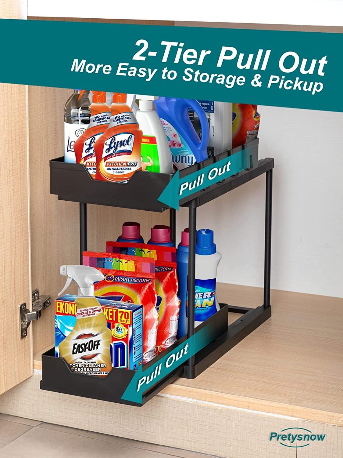 Under Sink Organizer and Storage -Bathroom Cabinet, 2 Tier Slide Pull out Organizer Shelf, Black for Kitchen &