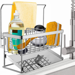 Sponge Holder Kitchen Sink Caddy Organizer, 304 Steel Kitchen Organizer with Auto Drain Tray, Sink Rack for Kitchen