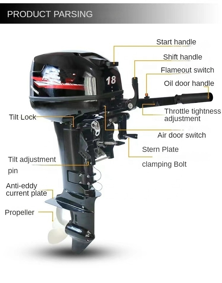 HUANGJIE Chinese 4hp 2-stroke Engine Inflatable Boat  can Upgradable electric start Outboard Engine Outboard Motor