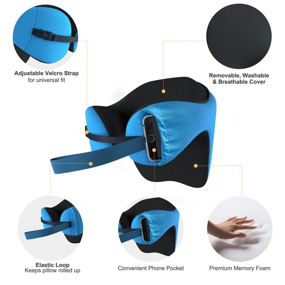 6-in-1 Long Haul Memory Foam Travel Pillow with Detachable Hood Adjustable Travel Neck Pillow Car Nap Rest Cushion