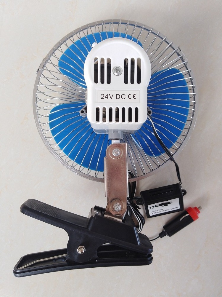 6 inch fully enclosed moving head truck fan, cigarette lighter interface with clip, car fan