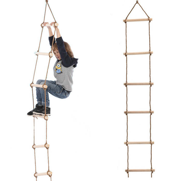 Factory Wholesale Playground Wooden Children Climbing Ladder Swing Sets Kids Rungs Safe Rope Climbing Rope Ladder