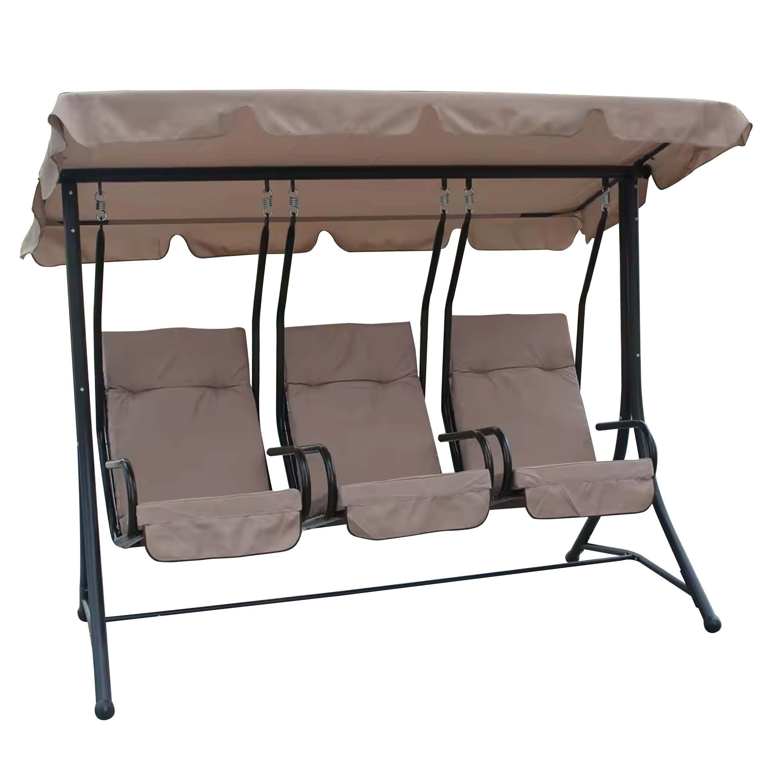 3-Seat Patio Swing Chair Outdoor Swing Glider with Adjustable Canopy