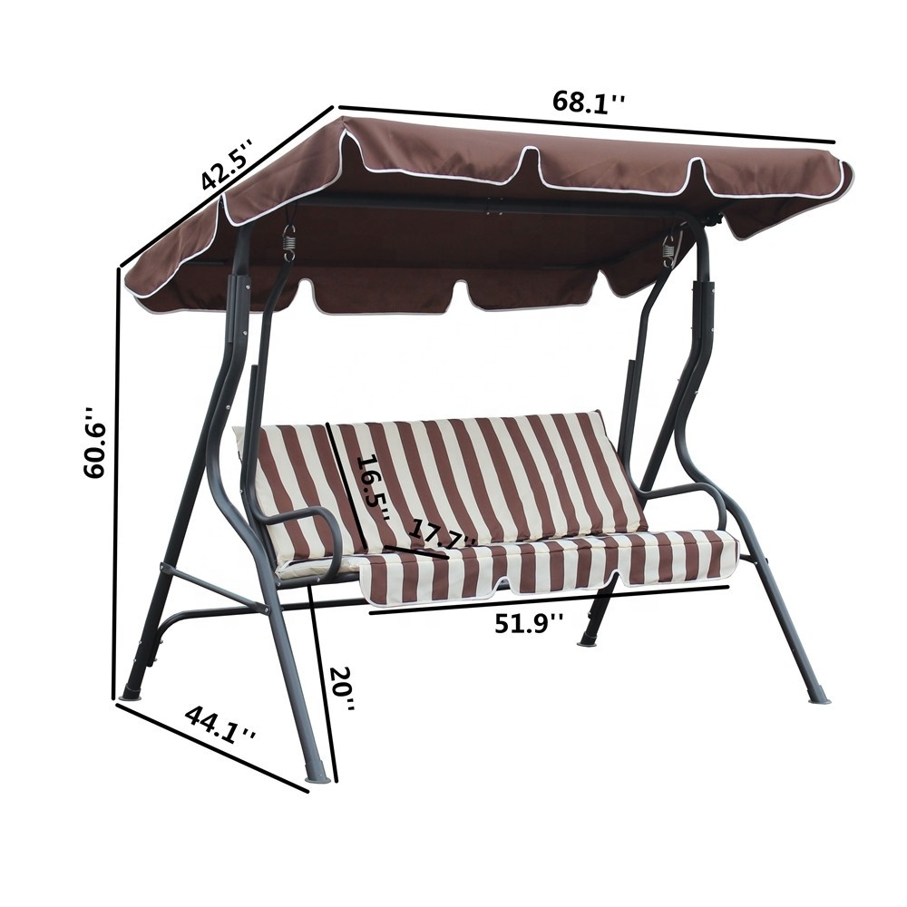 Garden Patio Swing Chair 3 Seates Swinging With Canopy Hammock