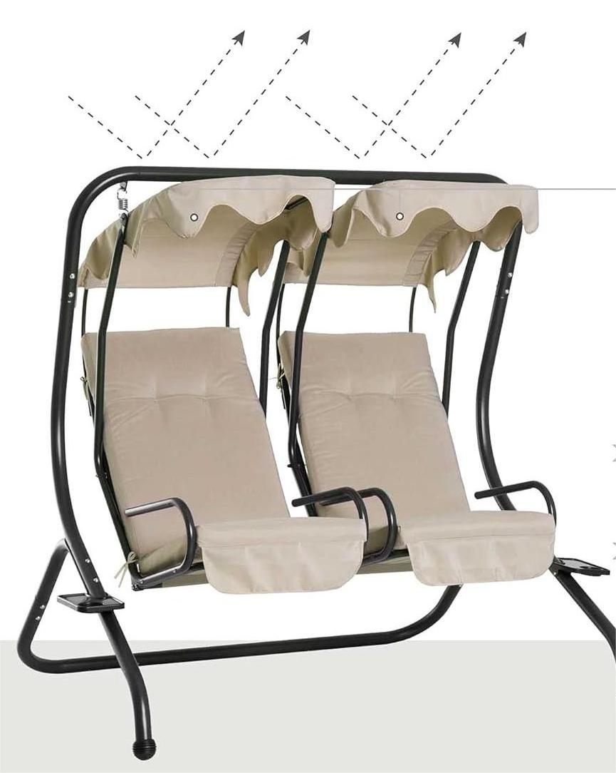 Outdoor Garden Porch 2 Seater Confortable Steel Swinging Chairs with Canopy