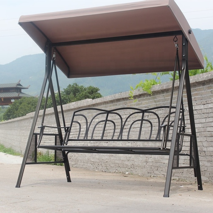 Outdoor Adjustable Patio Canopy 3 Seat Garden Swing with Sun Shade Roof and Tea Table for kids