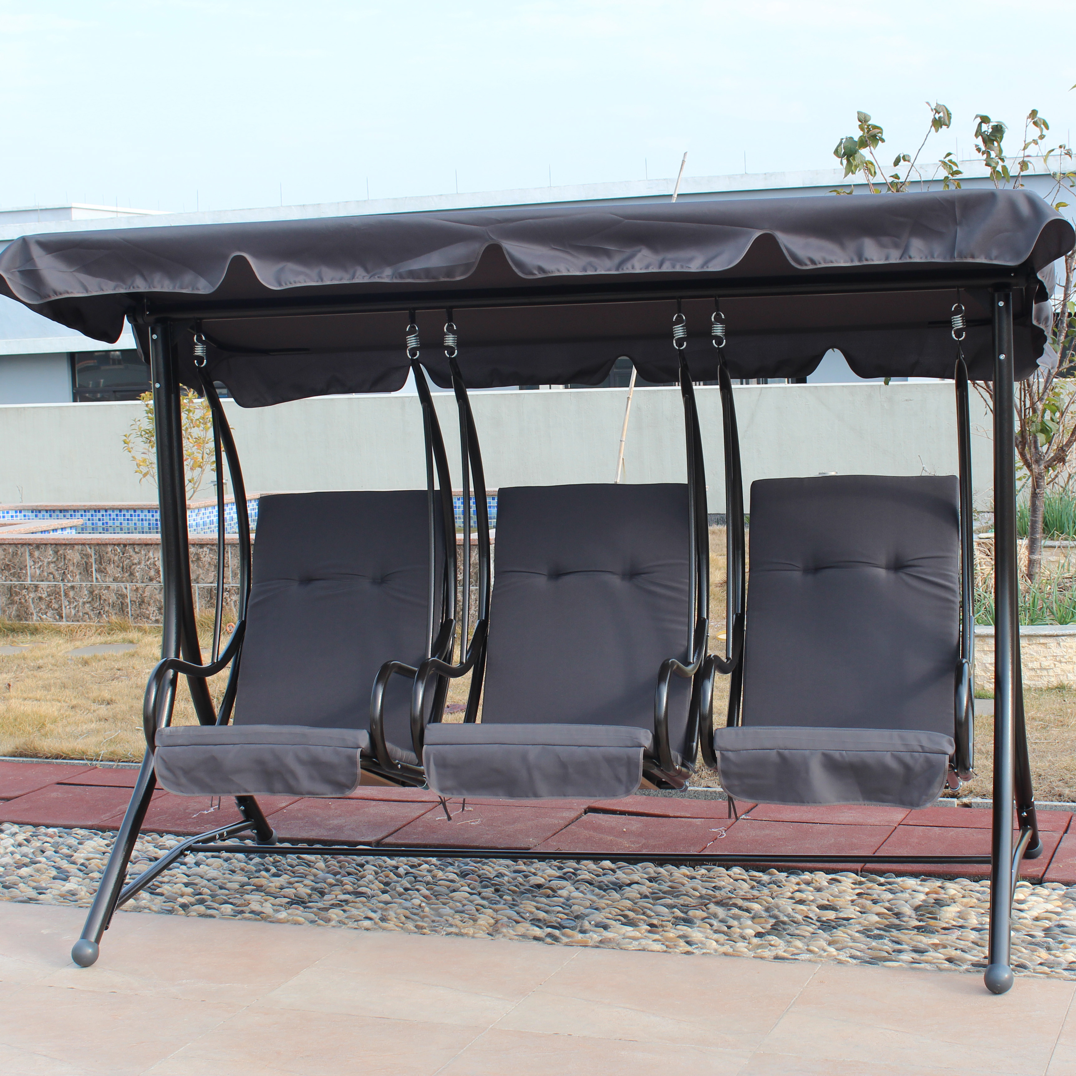 3-Seat Patio Swing Chair Outdoor Swing Glider with Adjustable Canopy