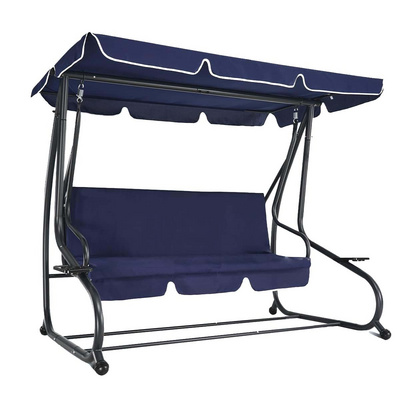 Canopy Porch Swing Chair Flat Bed Design 3 Seat Adjustable Patio Swing with Removable Cushion