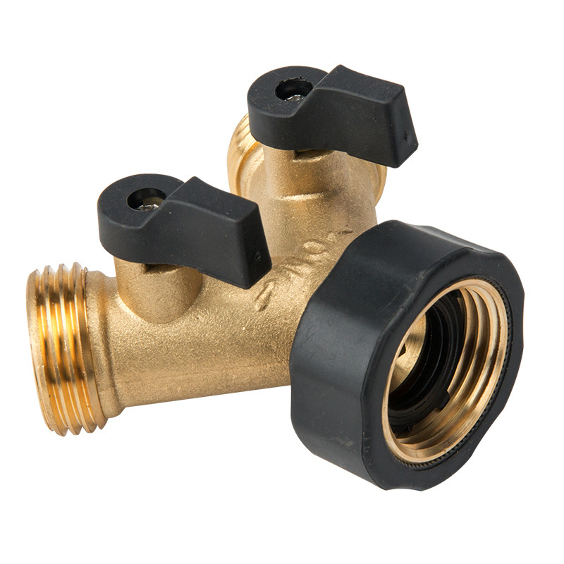 Heavy duty 2 way solid shutoff  brass y hose splitter