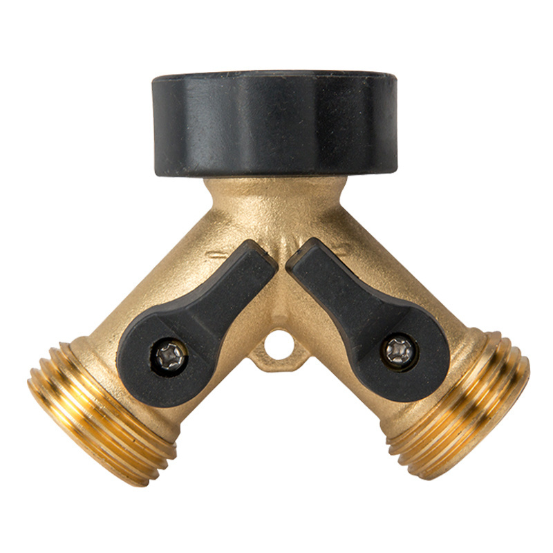 Heavy duty 2 way solid shutoff  brass y hose splitter