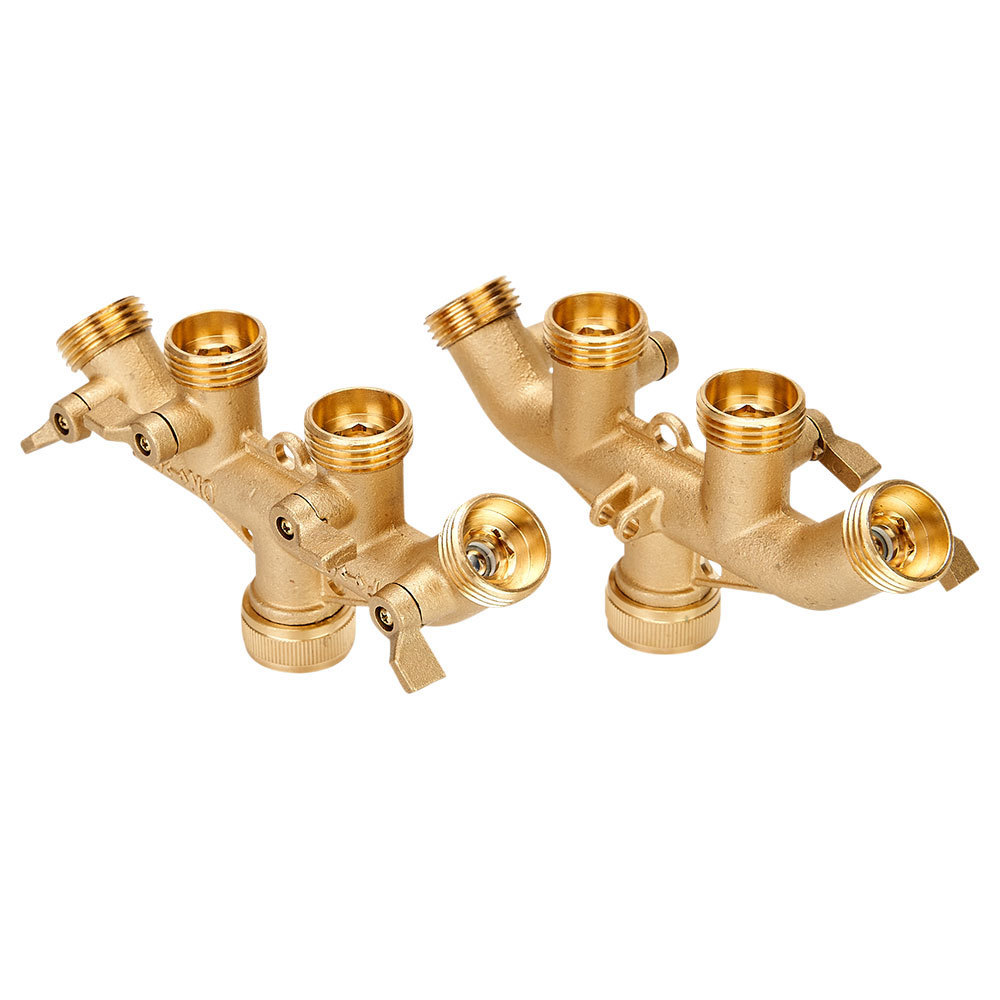 Garden 4 way brass 3/4 8mm hose 4 valves connector water splitter