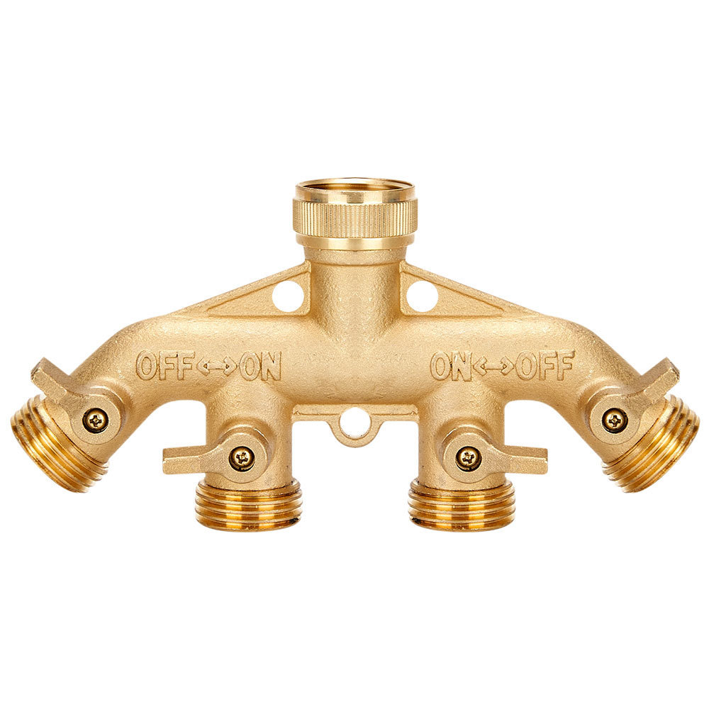 Garden 4 way brass 3/4 8mm hose 4 valves connector water splitter