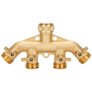 Garden 4 way brass 3/4 8mm hose 4 valves connector water splitter