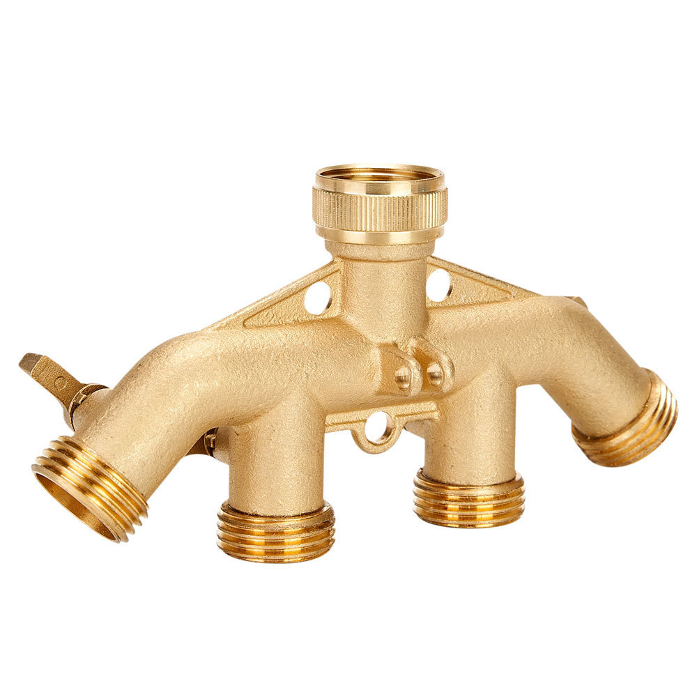 Garden 4 way brass 3/4 8mm hose 4 valves connector water splitter