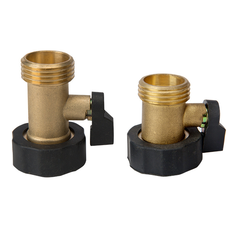 Brass short one-way water hose connector with shut-off valve