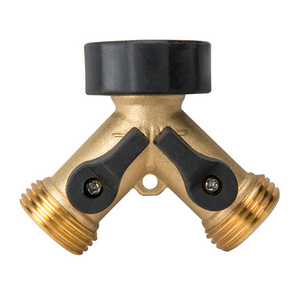 Heavy duty 2 way y shaped solid brass shutoff splitter