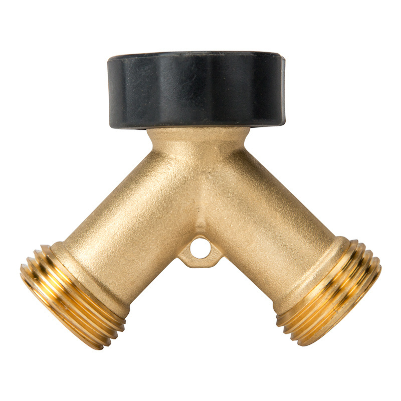 Heavy duty 2 way y shaped solid brass shutoff splitter