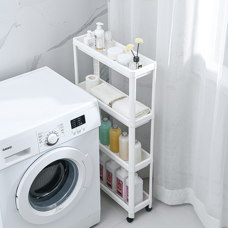 Compact Plastic Shelving Unit Slide Out Storage Rolling Utility Cart Tower Rack for Kitchen Bathroom Narrow Spaces