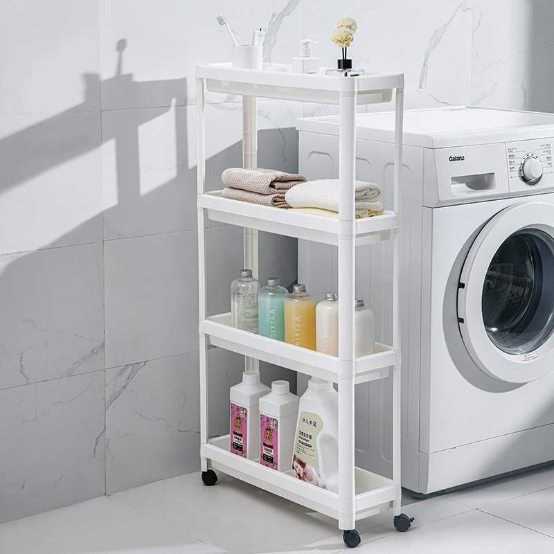 Compact Plastic Shelving Unit Slide Out Storage Rolling Utility Cart Tower Rack for Kitchen Bathroom Narrow Spaces