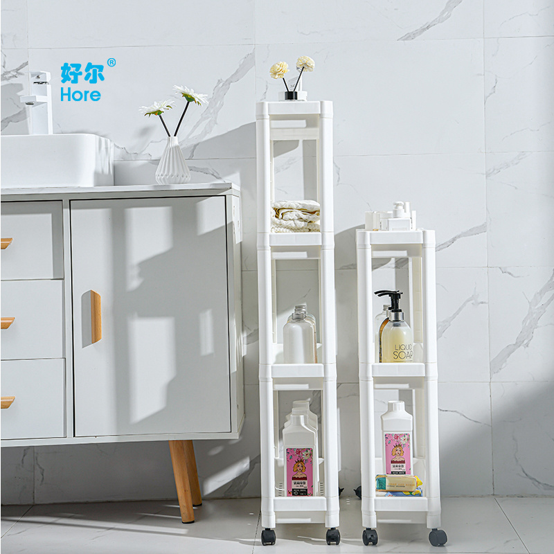 Compact Plastic Shelving Unit Slide Out Storage Rolling Utility Cart Tower Rack for Kitchen Bathroom Narrow Spaces